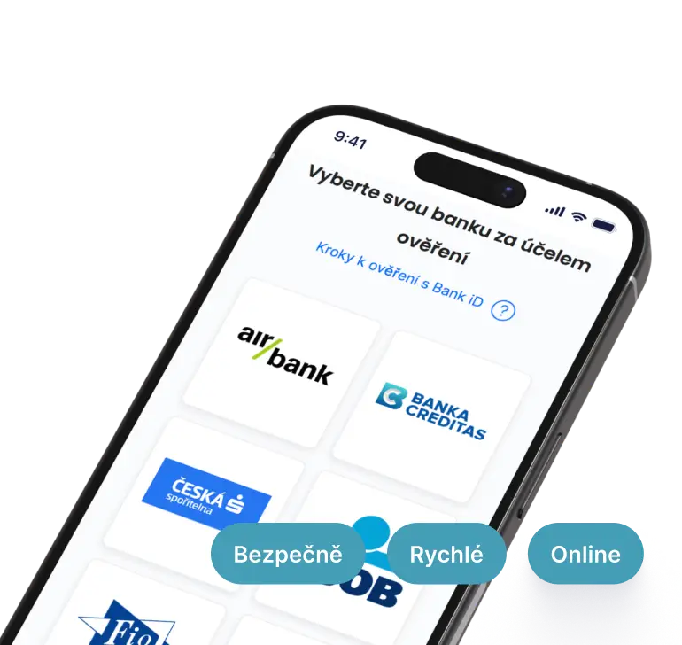 Mobilní telefon se stránkou pro ověření totožnosti přes Bank iD nebo občanský průkaz